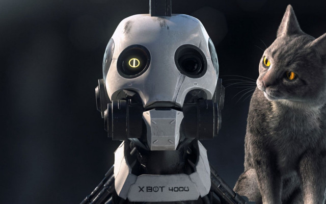 Cat robot cyberpunk owl black free wallpaper - medium preview image