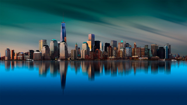 City skyline lake reflection cloudy #2 free wallpaper - medium preview image