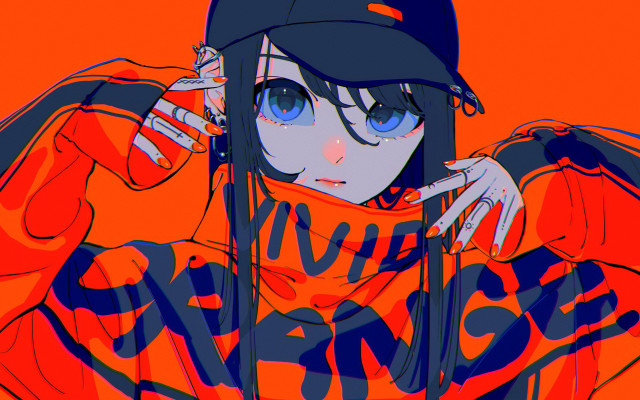 Girl orange cap glove manga free wallpaper - medium preview image
