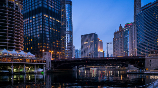 City night bridge river skyscrapers free wallpaper - medium preview image