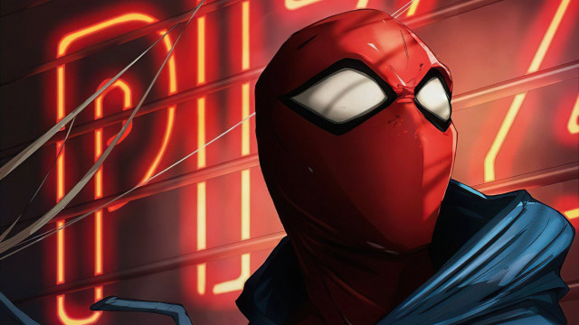Man redmask cape neonsign photorealism free wallpaper - medium preview image