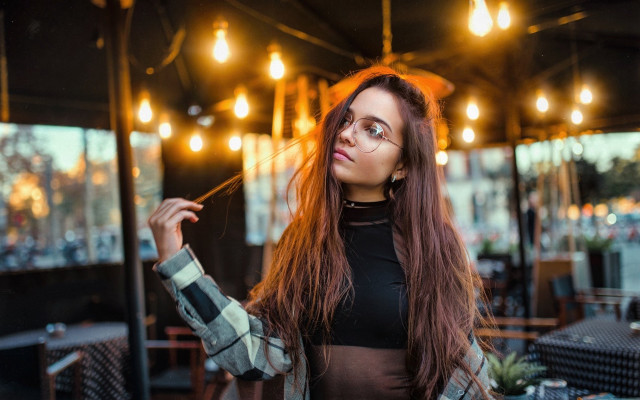 Woman longhair restaurant ceiling bokeh free wallpaper - medium preview image