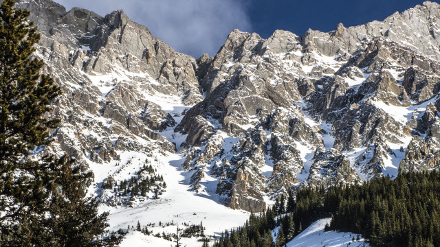 Mountain snowy forests lake sky free wallpaper for desktop - medium preview image