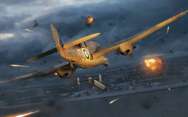 Plane smoke over ocean battle free wallpaper - medium preview image