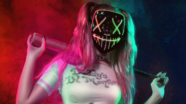 Neon mask woman cigarette glow free wallpaper - medium preview image