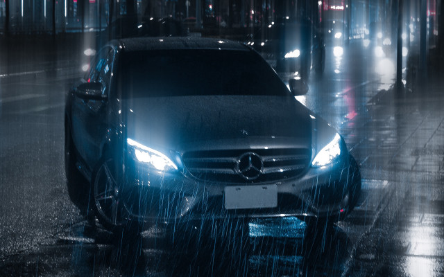 Rainy night car street headlights free wallpaper - medium preview image