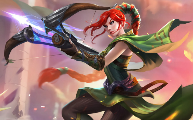 Red haired woman bow sky free wallpaper - medium preview image