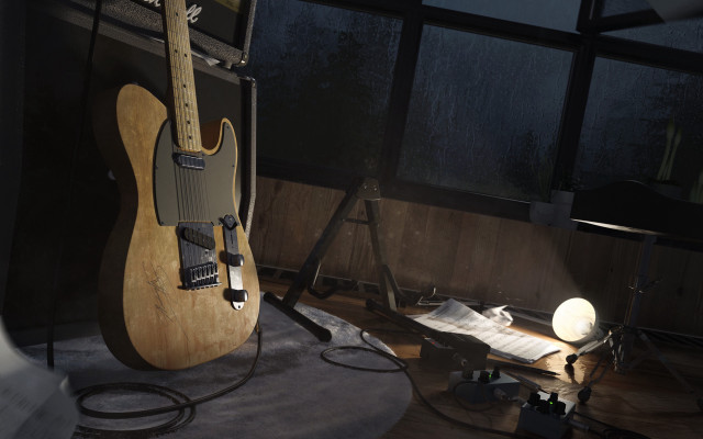 Guitar table room window light free wallpaper - medium preview image