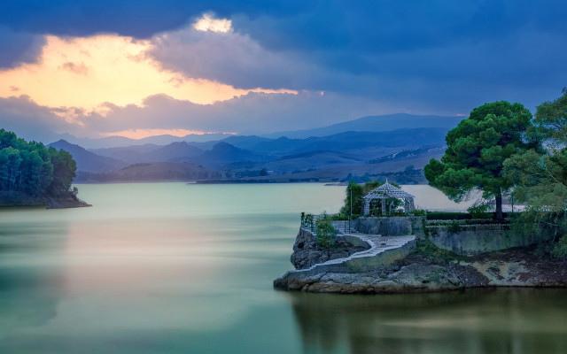 Lake island house mountain sky free wallpaper - medium preview image