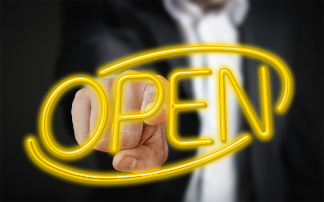 Man suit pointing neon open free wallpaper - medium preview image