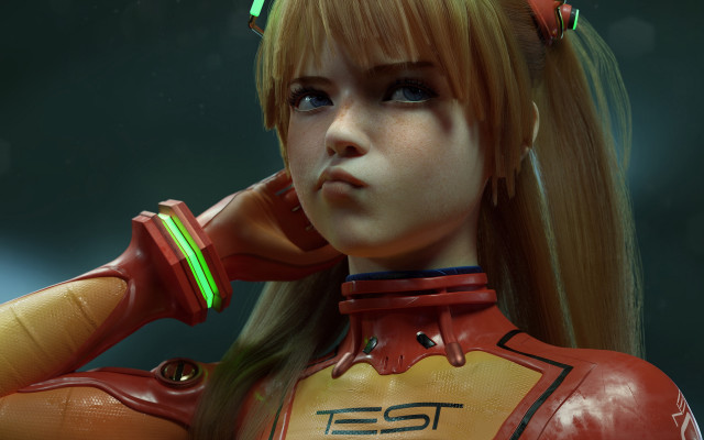 Souryuu asuka langley cyberpunk 3d free wallpaper - medium preview image