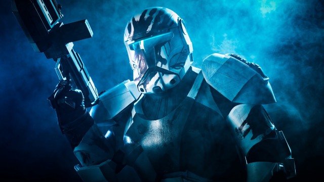 Futuristic man helmet robot gun free wallpaper - medium preview image