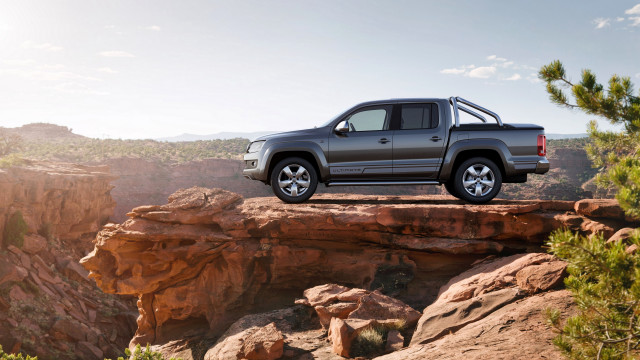 Truck desert cliff mountains trees free wallpaper - medium preview image