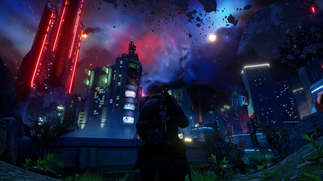 Futuristic city night neon fireworks free wallpaper - medium preview image