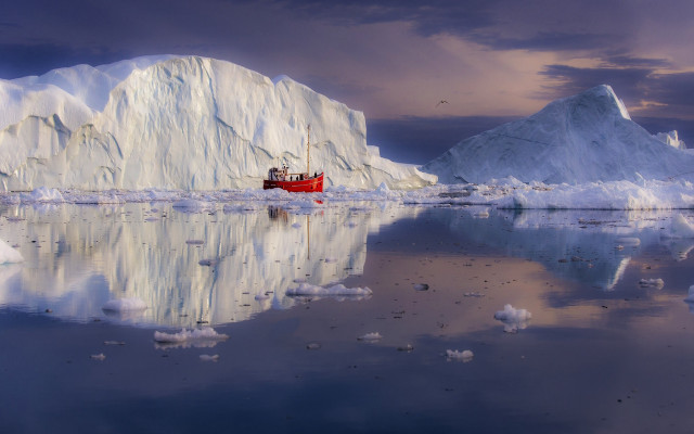 Boat iceberg ocean cloudy sky free wallpaper - medium preview image