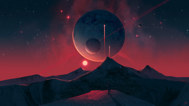 Planet star red sky space free wallpaper - medium preview image