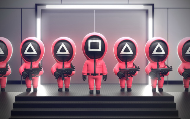 Pink toy figures black guns free wallpaper - medium preview image