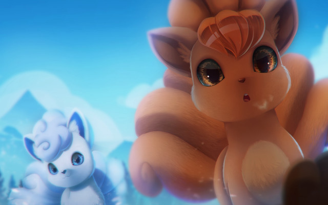 Cat dog snowy landscape blue free wallpaper - medium preview image