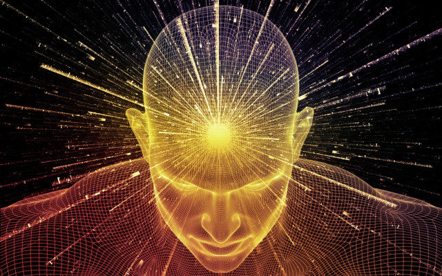 Glowing head abstract fireworks city free wallpaper - medium preview image