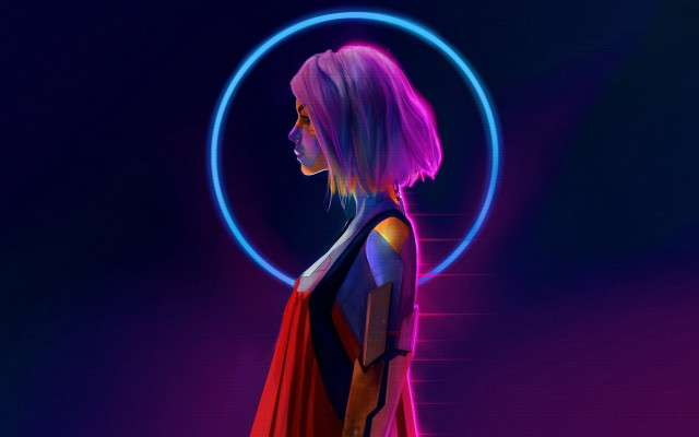 Woman red cape neon circle #2 free wallpaper - medium preview image
