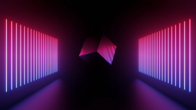 Dark room neon light geometric free wallpaper - medium preview image