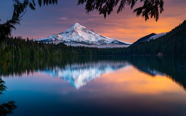 Mountain lake trees sunset pink #3 free wallpaper - medium preview image