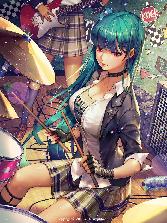 Blue haired girl drum microphone free wallpaper - medium preview image