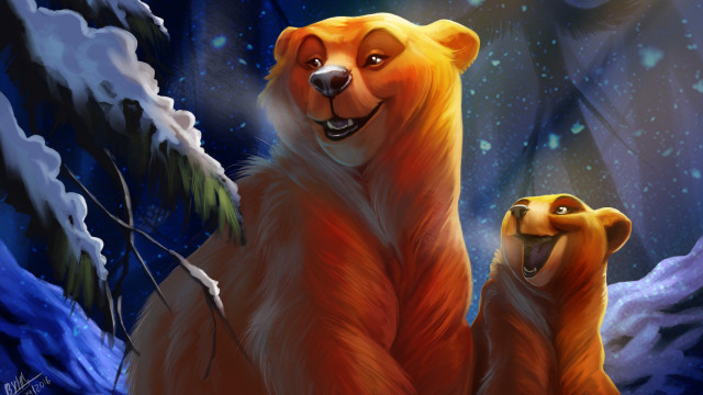 Bears snow aurora fireworks night free wallpaper - medium preview image