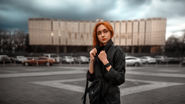 Woman umbrella parkinglot building city free wallpaper - medium preview image