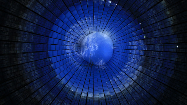 Blue planet metal structure city free wallpaper - medium preview image