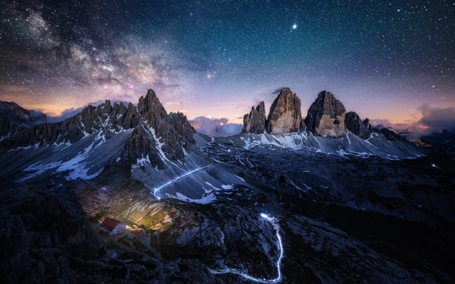 Night sky mountains trail stars free wallpaper - medium preview image