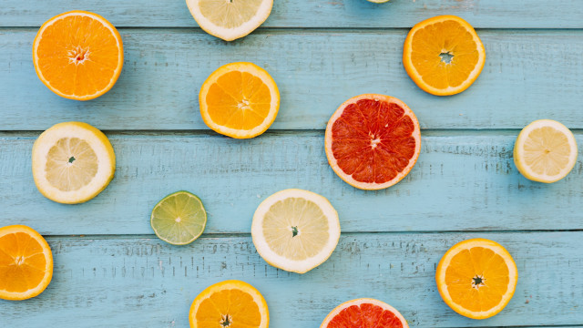 Citrus fruits blue wood lemon free wallpaper - medium preview image