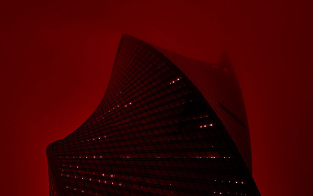 Tall building red light foggy free wallpaper - medium preview image