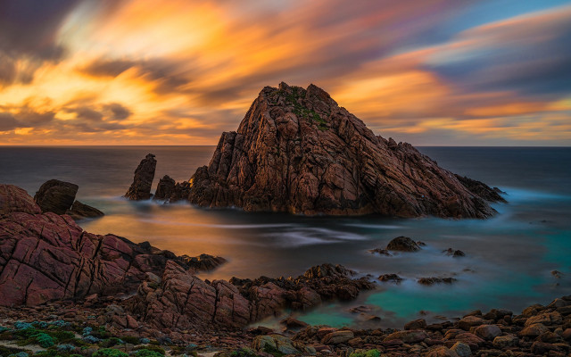 Rocky beach mystical sky city free wallpaper - medium preview image