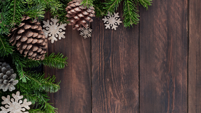 Pine cone decoration wooden table free wallpaper - medium preview image