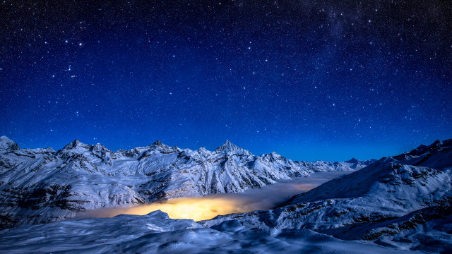 Night sky mountains bright light #2 free wallpaper - medium preview image