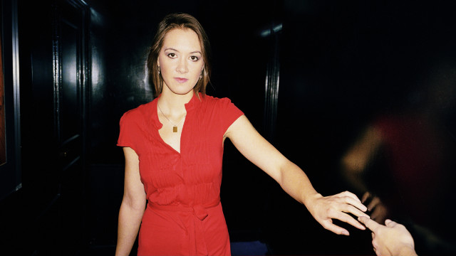 Woman red dress dark room #3 free wallpaper - medium preview image
