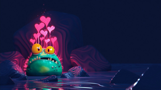 Cartoon heart floating water rocks free wallpaper - medium preview image