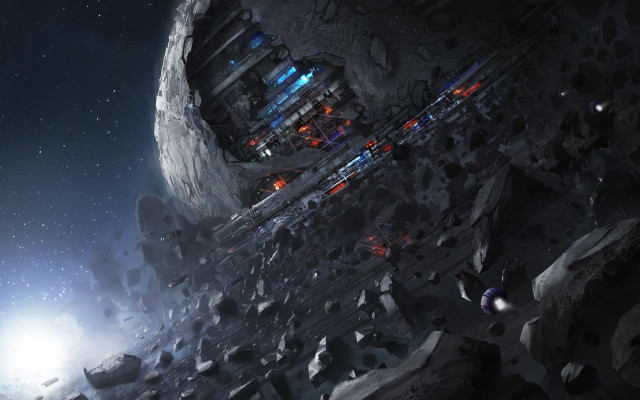 Sci fi space station rocky free wallpaper - medium preview image