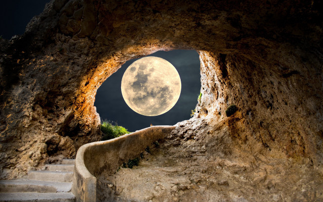Full moon cave steps magical free wallpaper - medium preview image
