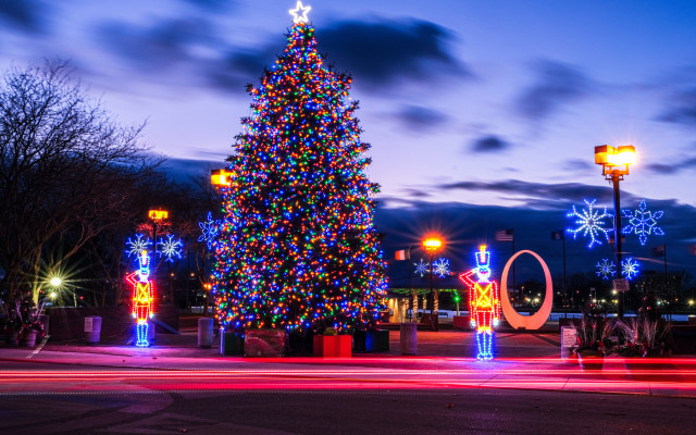 Christmas tree city lights fireworks free wallpaper - medium preview image