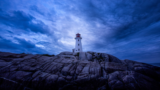 Lighthouse rocky outcrop night blue free wallpaper - medium preview image