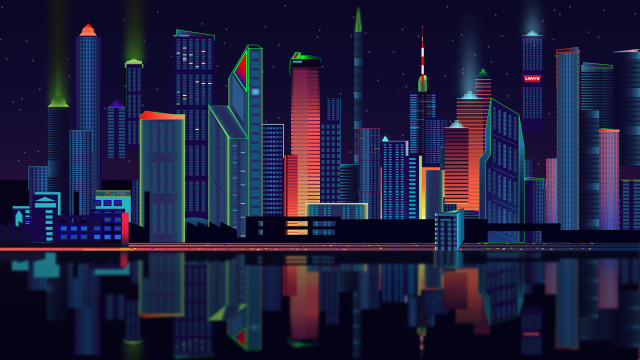 City skyline night lights reflection #2 free wallpaper - medium preview image