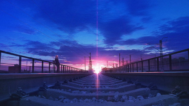 Train sunset platform cityscape reflection free wallpaper - medium preview image