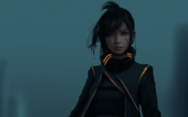 Woman black outfit cyberpunk blue free wallpaper - medium preview image