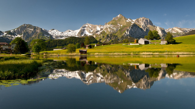 Mountain lake house landscape fantasy free wallpaper - medium preview image