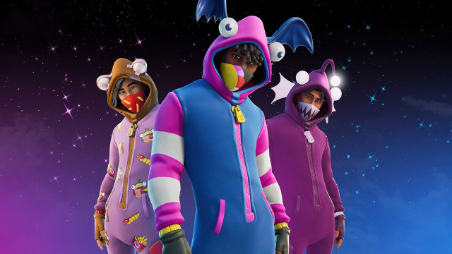 Three people costumes starry background free wallpaper - medium preview image