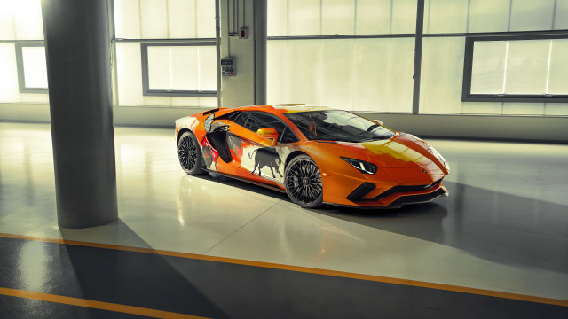Orange sports car building yellow free wallpaper - medium preview image