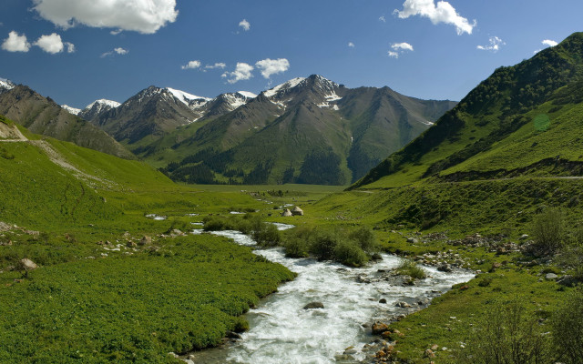 Lush valley mountains river cloudy free wallpaper - medium preview image