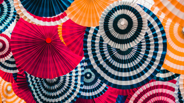 Colorful umbrellas ceiling gutai japanese free wallpaper - medium preview image